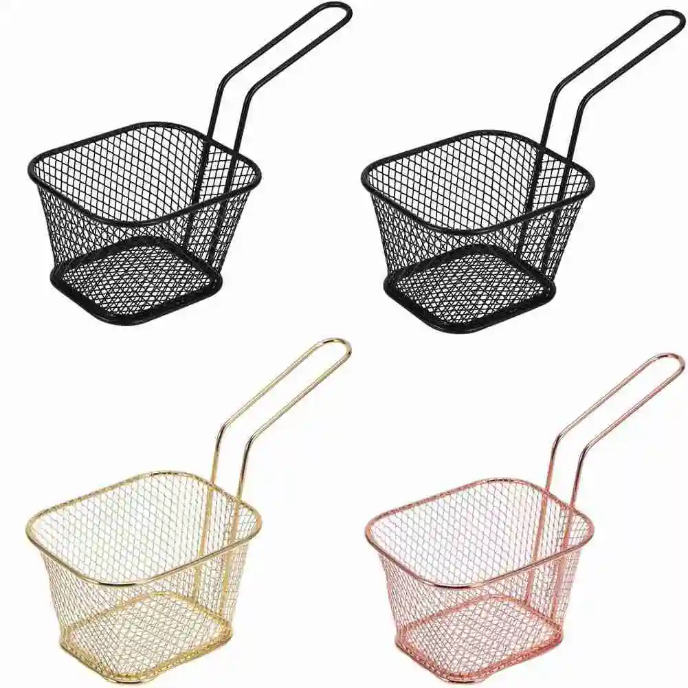 

Electroplate Steel Mini Frying Basket Mesh Portable French Fries Baskets Strainer Net Qualified Cooking Kitchen Gadget