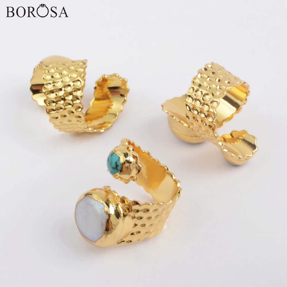 BOROSA 5 шт. позолоченный натуральный белый и черный натуральный шарф с жемчугом кольцо синий Howlite& Белый жемчуг битые кольца ювелирные изделия G1883