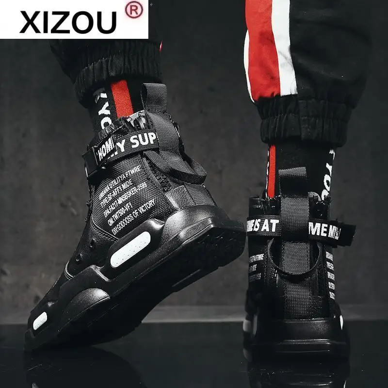 

XIZOU Men's High Top Fashion Leather Sneakers Trend Hot Sale Comfortable Man Casual Shoes Outdoor Non-slip Breathable Men Shoes