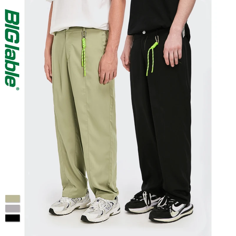 

BIG LABEL Men Casual Pants Streetwear 2021 Trends Loose Zipped Straight Pants Men Gentle Style Men's Trousers Plus Size 3588S21