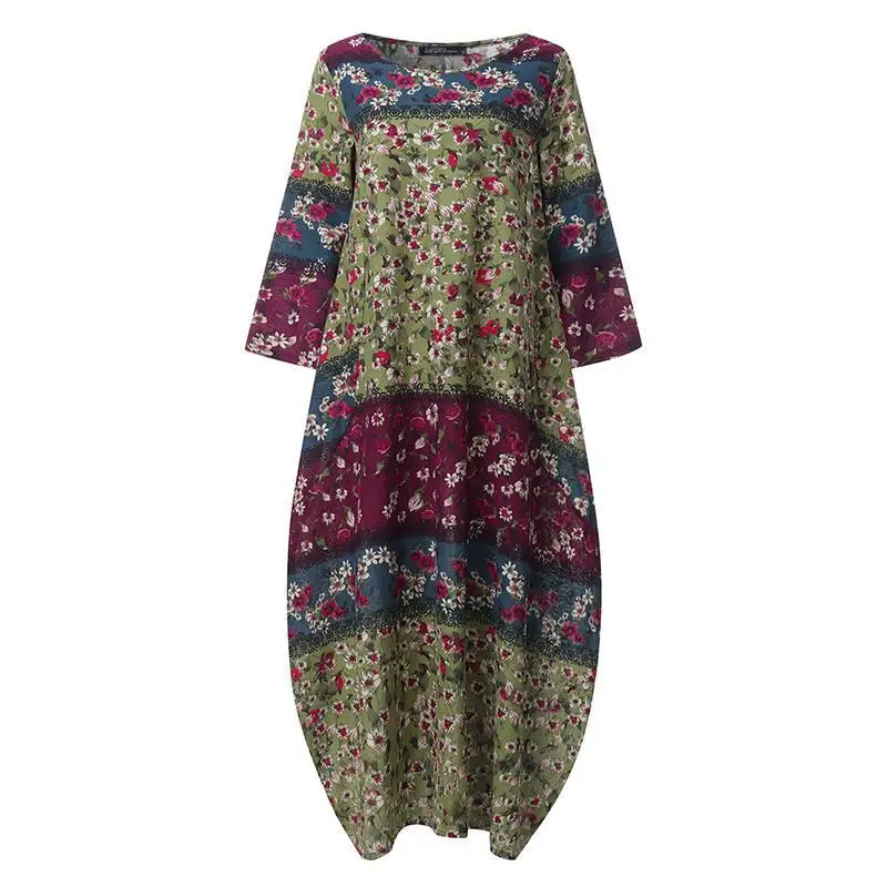 

Big Size 4XL 5XL Loose Casual Dress Bohemian Women Spring Autumn Fall Fashion Fat Lady Boho Floral Print Maxi Long Sleeve Dress