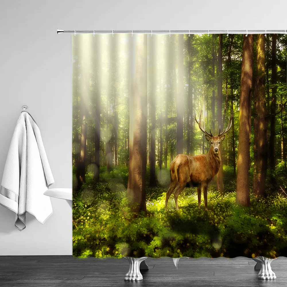 Штора для душа с природным пейзажем водонепроницаемая тканевая занавеска