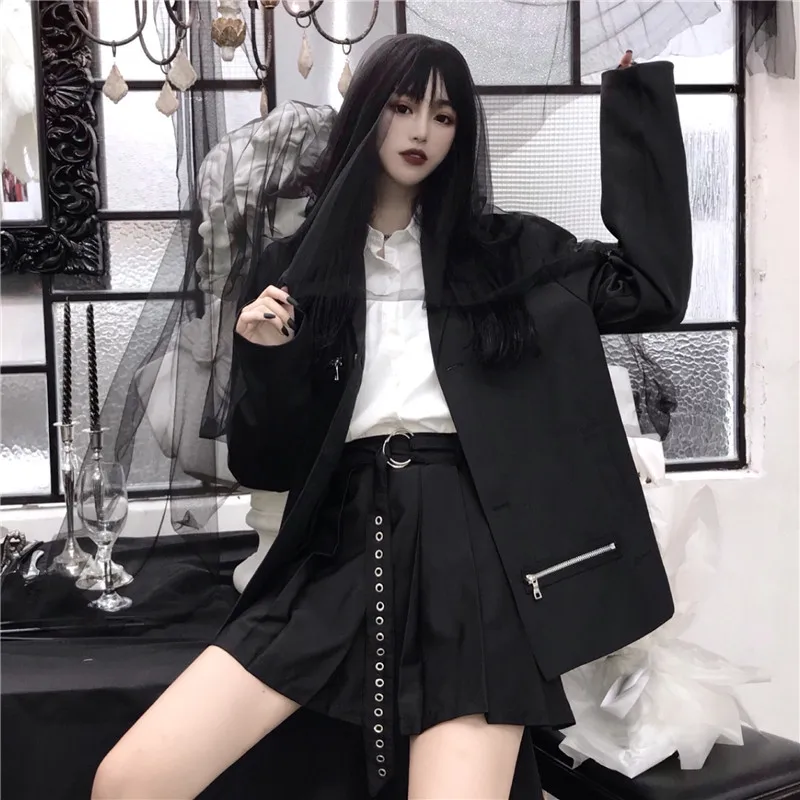 Готический Повседневный Женский блейзер с длинным рукавом и карманом на молнии