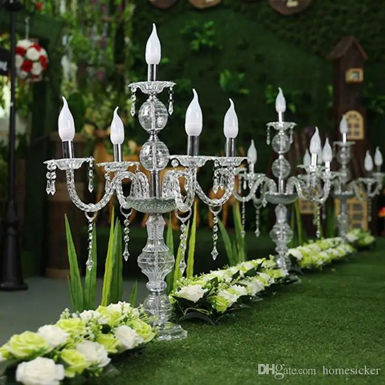 Candelabros de cristal acrílico para mesa de boda, candelabros de mesa de 55CM a 150cm de alto, accesorios de guía de Camino para pasillo de boda