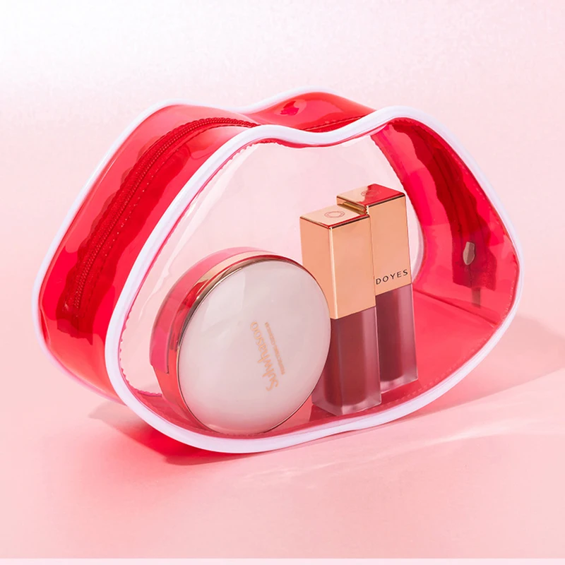 

Lips Zip Cosmetic Bag Women Transparent PVC Cute Lipstick Organizer Beauty Bag Girls Waterproof Korean Red Makeup Bag WY42