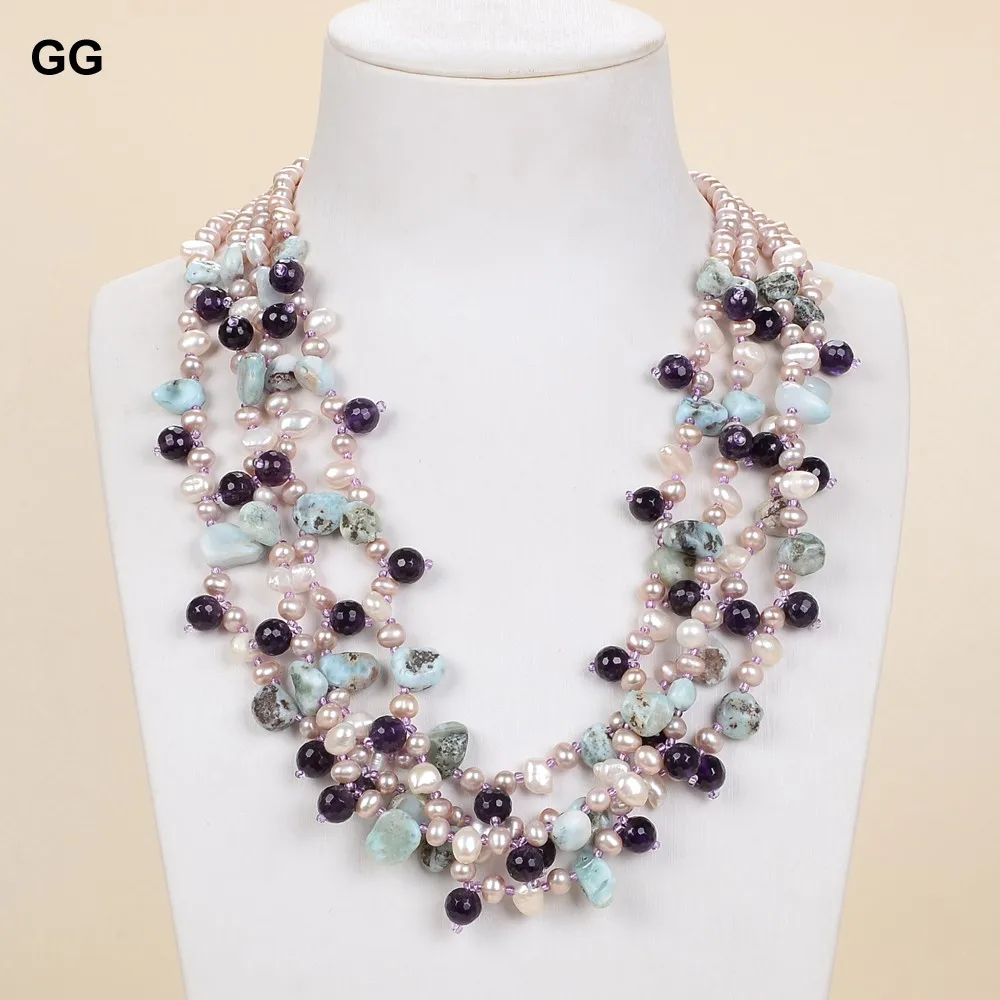 Ожерелье GG Jewelry для женщин колье из натурального синего ларимара с 4 жемчужинами 20
