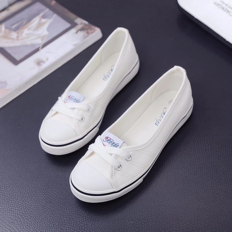 Women Fashion Sneakers Canvas Shoes Casual Loafers Woman Flats Boat Shoes Ladies Lace-up Female Vulcanize Shoes High Quality