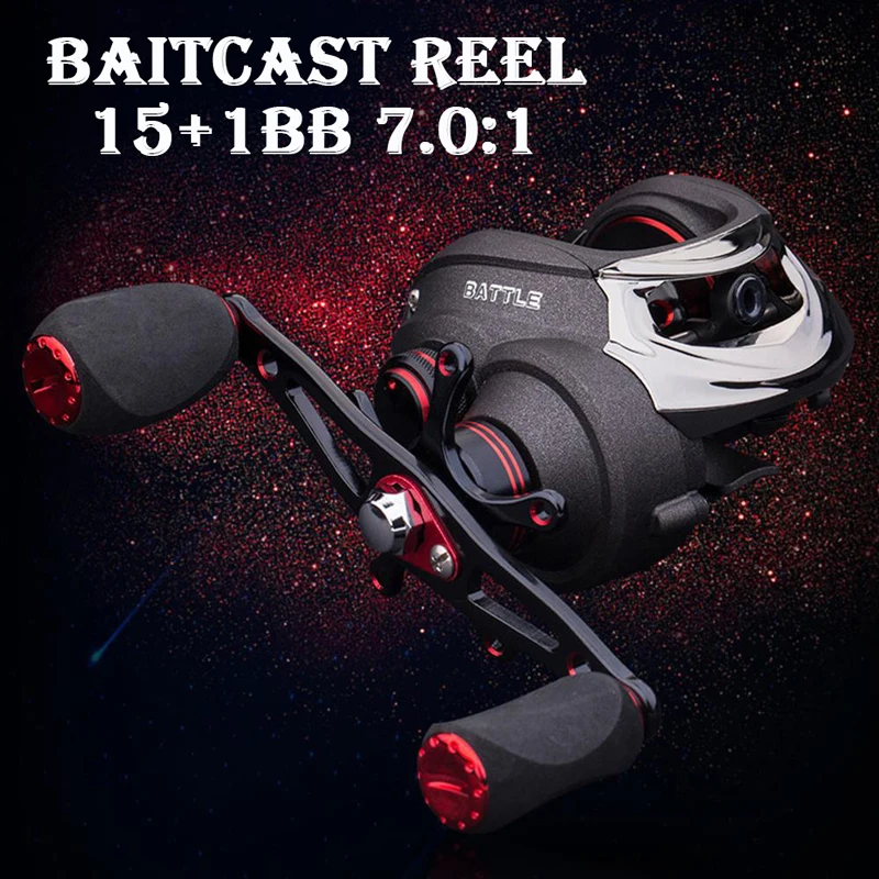 15+1BB 7.0:1 Baitcast Reel Bait Casting Reel Metal V-Deep Spool L/R Handle Rocker Arm Magnetic Brake Trolling Reel Distant Wheel