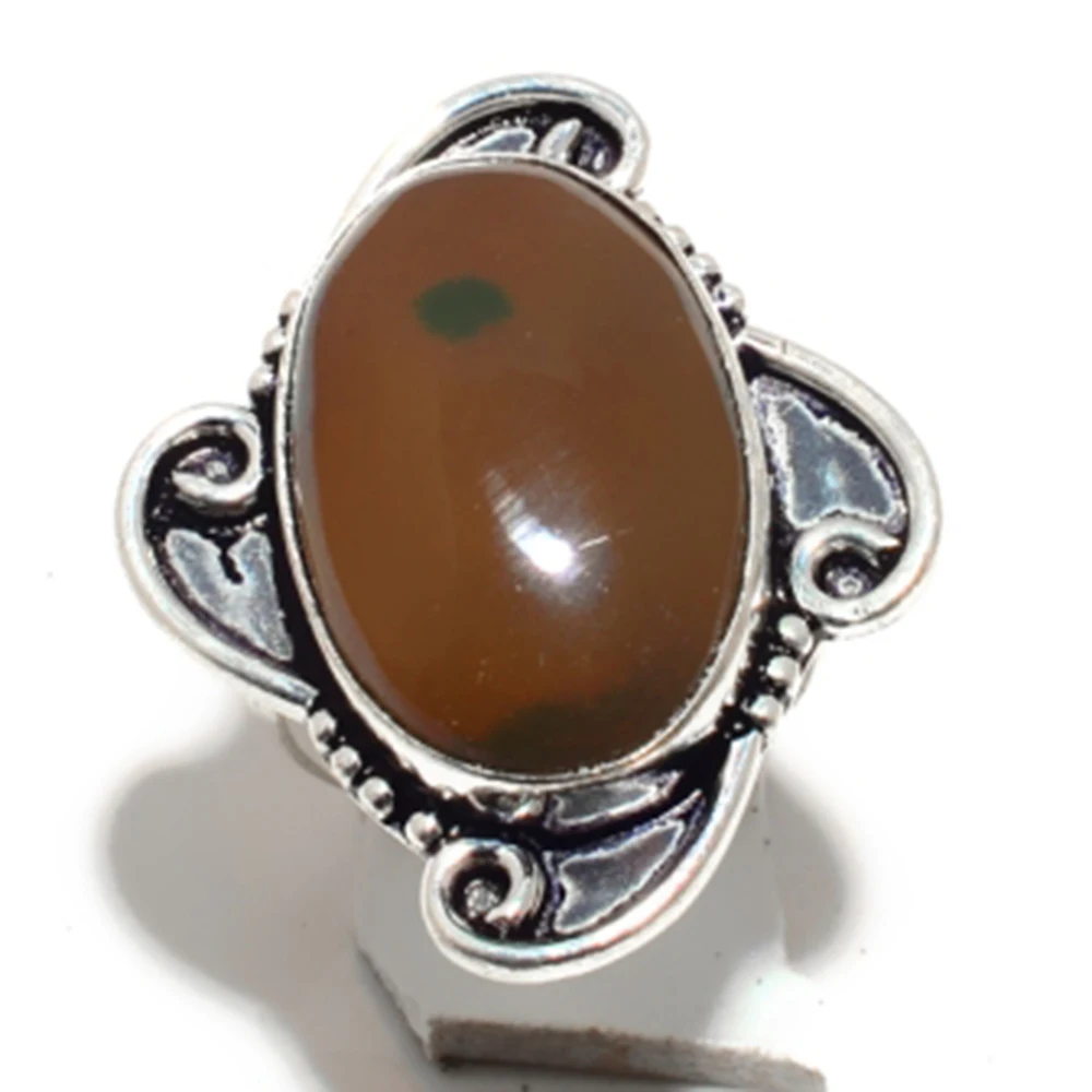 

Genuine Jasper Ring Silver Overlay over Copper, Hand Made Women Jewelry gift , USA Size: 8