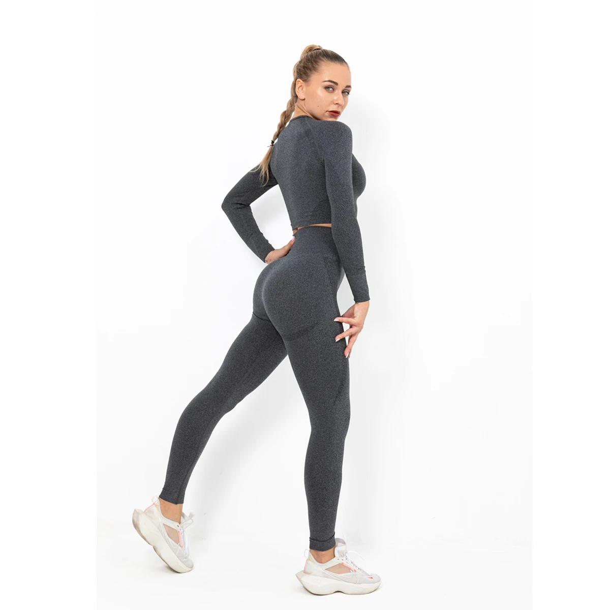 

Seamless 2 Piece Women Yoga Set Gym Clothing Fitness Leggings+Cropped Shirts Sport Suit Long Sleeve Tracksuit Active Wear 2000