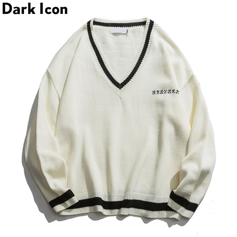 Темный значок цвета контрастный v образный вырез свитер в стиле хип хоп мужской
