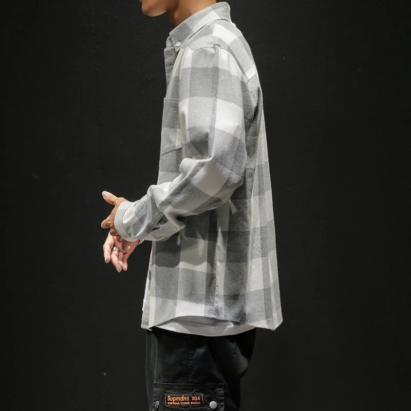 FUGOISM мужские рубашки в клетку INS style белые красно черную с длинными рукавами