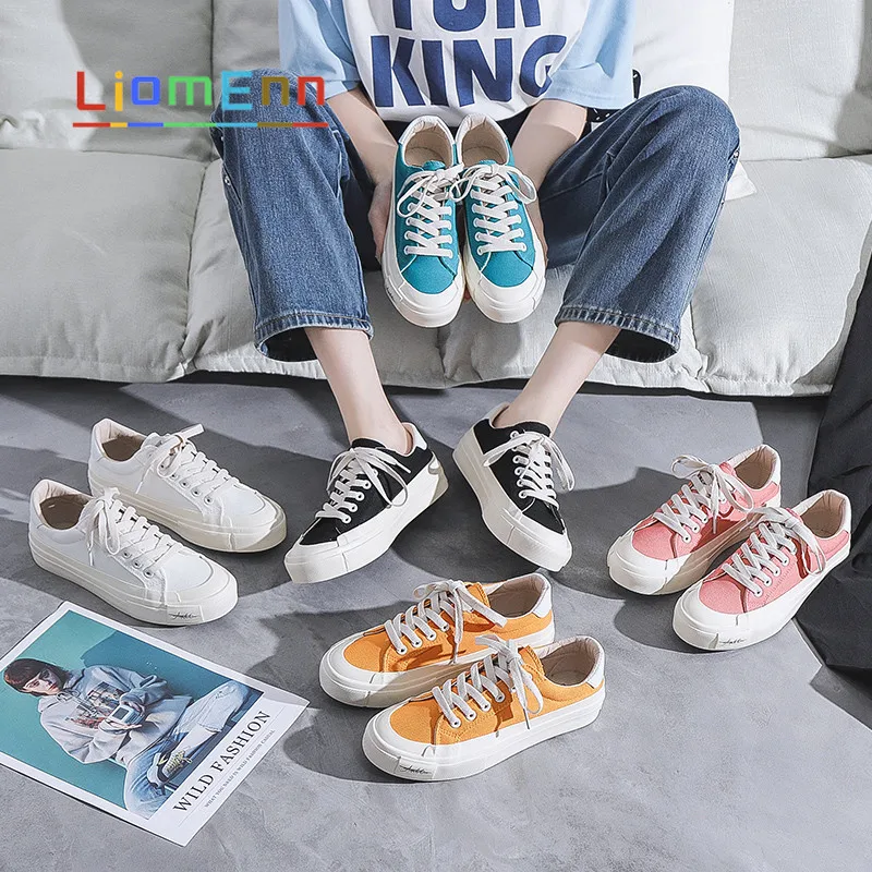 

Women's Canvas Sneakers 2021 Sport Shoes Tennis Canvas Shoes Women Flats Casual Vulcanized Shoes Comfort Yellow Pink Blue basket
