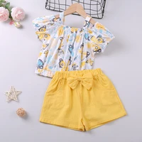 baby girls clothing sets new summer cartoon print t shirt bow shorts 2pcs outfits for children clothing sets baby kids clothes