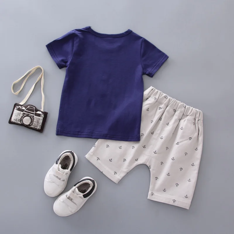 

Baby Boy Summer Clothes Korean Anchor Printing Leisure Short Sleeved T-shirts + Shorts Infant Outfits Kids Bebes Jogging Suits