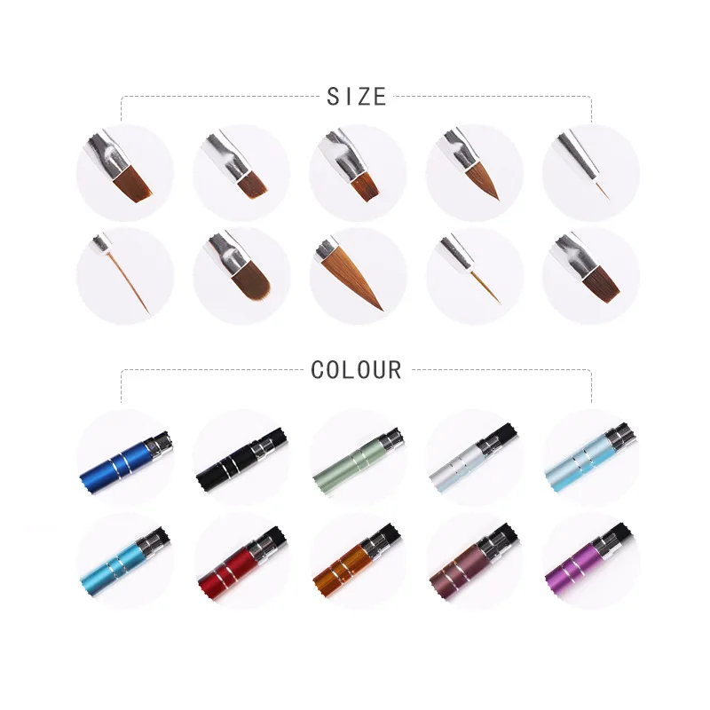 10 шт./лот набор кистей для ногтей разных размеров цвет ручка польский нейлоновых