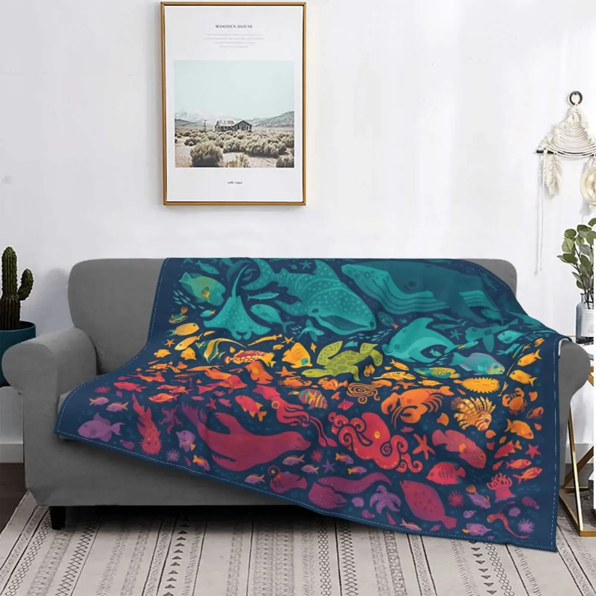 

Aquatic Spectrum Blanket Manta Ray Ocean Stingray Plush Warm Soft Flannel Throw Blanket For Sofa Bedspread Quilt Couch Decor