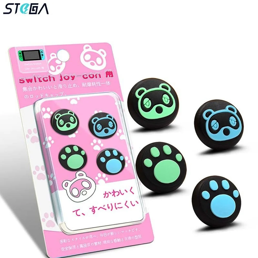 

4Pcs Cute Raccoon Bear Palm Thumb Grip Cap Rocker Cover For Nintend Switch Lite Joy-Con Controller Game Handle Thumb Stick Cover