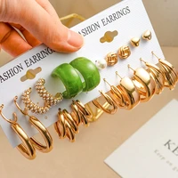 new bohemian geometric retro gold metal hoop earrings set for women fashion acrylic pearl stud earrings 2021 trend party jewelry