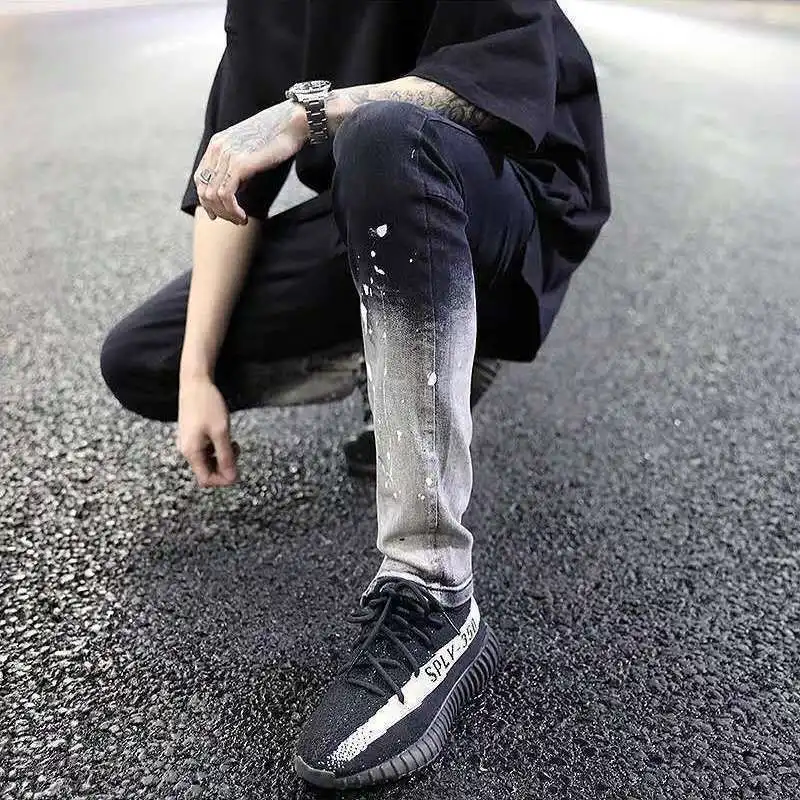 Idopy мода Slim Fit Брюки окрашенные в стиле хип-хоп черный эластичный HighStreet для