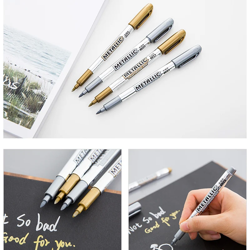 

Hot Gold and Silver Marker Pens Children Kids School Home Office Use Signature Pens D6