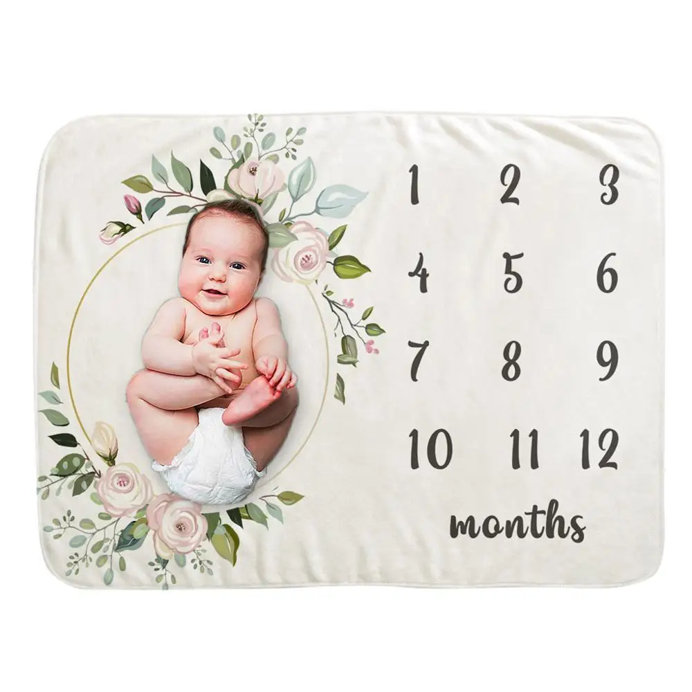 

Baby Monthly Record Growth Milestone Blanket Newborn Photography Props Wreath Pattern Children Photo Creative Background