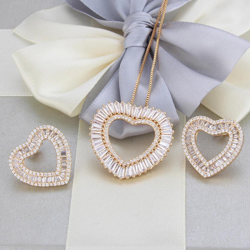 SUNSLL трехцветные медные серьги-гвоздики и ожерелья с кулоном в виде сердца из