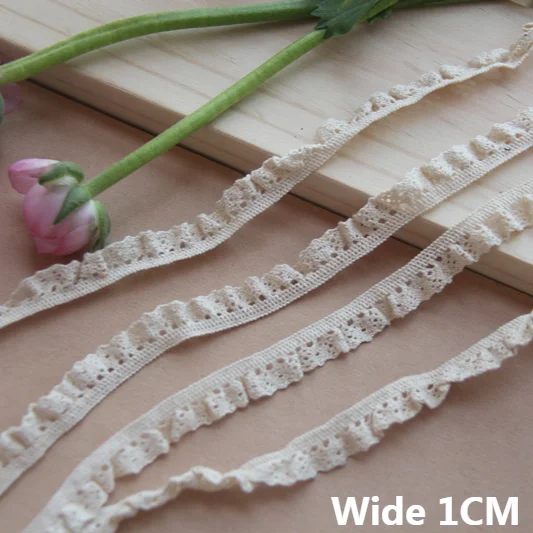 1CM Wide Beige Cotton Embroidered Stretch Lace Fabric Collar Cuffs Elastic Trim Fringe Ribbon DIY Dress Cloth Sewing Accessories