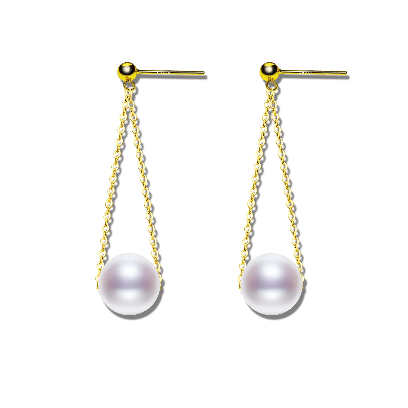 

ZHIXI Real 18K Gold Drop Earrings Pearl Jewelry Natural Round Freshwater Fine AU750 Wedding Party For Women