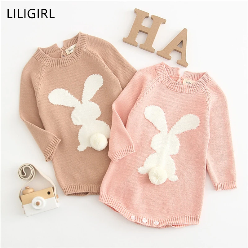 LILIGIRL Newborn Baby Girl Cartoo Rabbit Knitting Sweater Tops Autumn Romper Bodysuit Clothing |