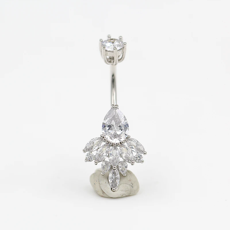 925 пробы серебро живота Бар кольцо с рисунком павлина кубического циркония Ясно