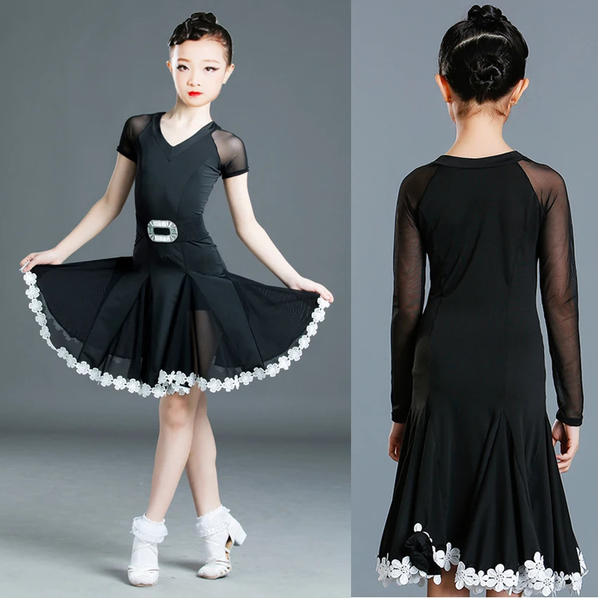 

Детский костюм для латинских танцев, новое летнее черное платье большого размера для девочек, одежда для тренировок, платье для профессионального выступления, платья для самбы