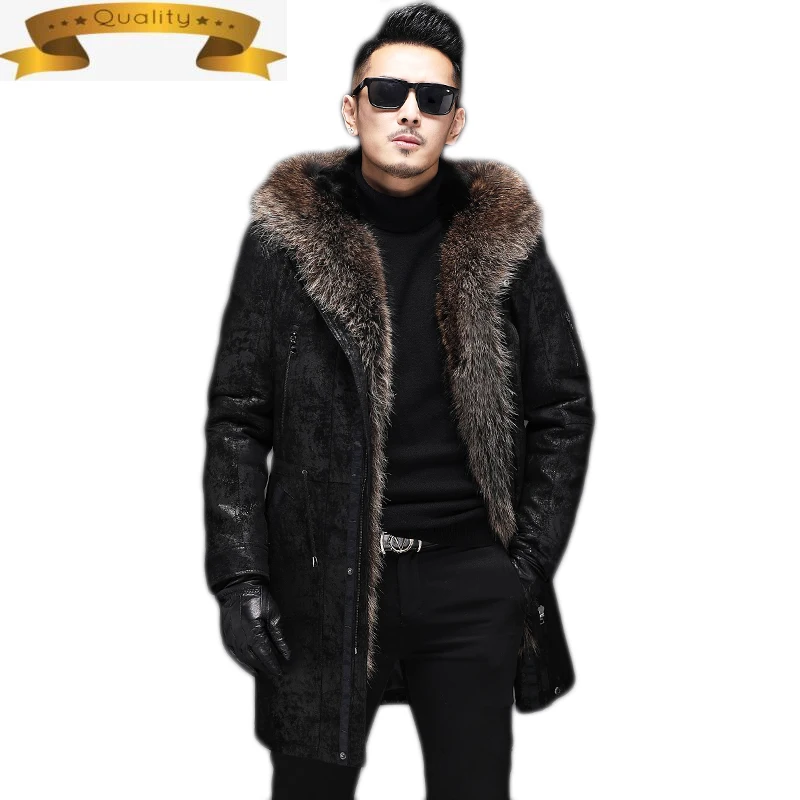 

Men's Genuine Leather 2021 Parkas Coat Male real Raccoon Mink Fur Clothes Men's natural Trench Coat Ropa 11-2301 TN12