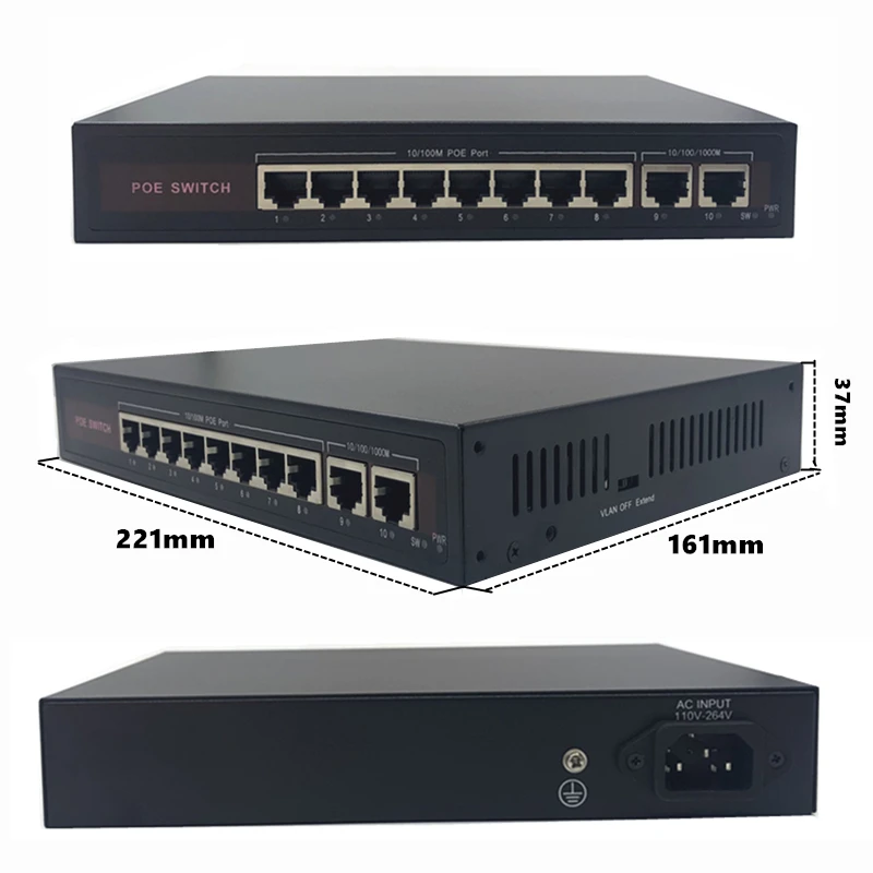 

48V Ethernet POE switch with 8 10/100Mbps Port IEEE 802.3 af/at Suitable for IP camera/Wireless AP/CCTV camera system