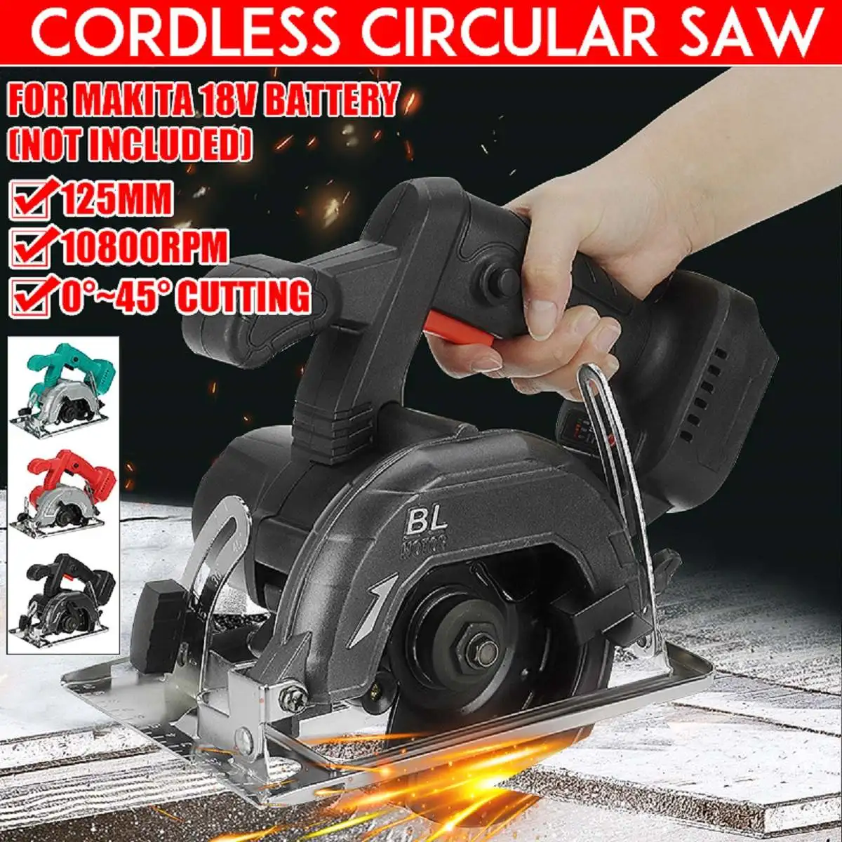 10800RPM Electric Circular Saw 0  to 45  Adjustable Power Tools Multifunction Cutting Machine For Makita 18V Battery 125mm