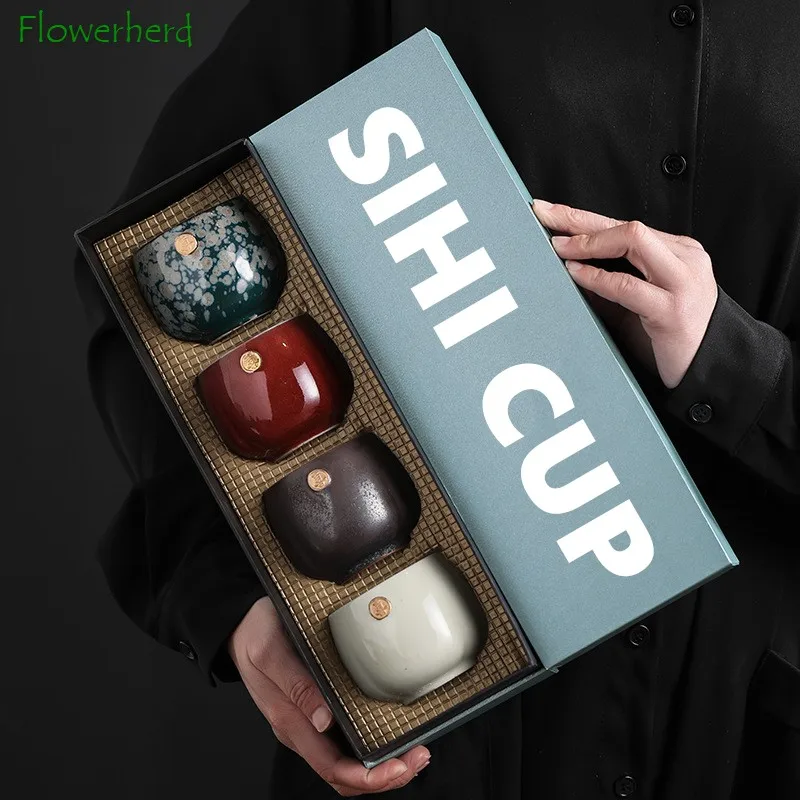 

Japanese Style Ceramic Kung Fu Tea Set Cup Coffee Cups Teaware Kiln Changed Tea Cup Set Master Cup Personal Cup 4 Cup Set Teacup