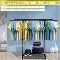 adjustable coat rack metal simple assembly removable wheeled bedroom clothes hanger drying furniture clothes hanger stand black