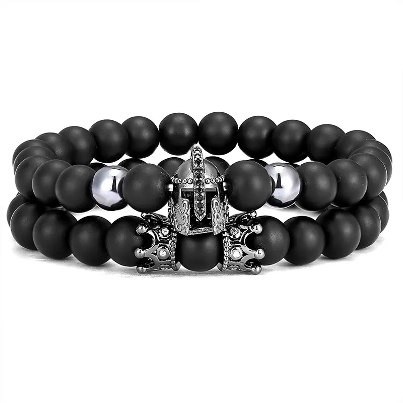 Эластичный браслет для йоги мужской шлем с бусинами из черных каменных бусин