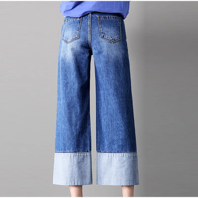 Джинсы-капри размера плюс с широкими штанинами свободные прямые джинсовые брюки