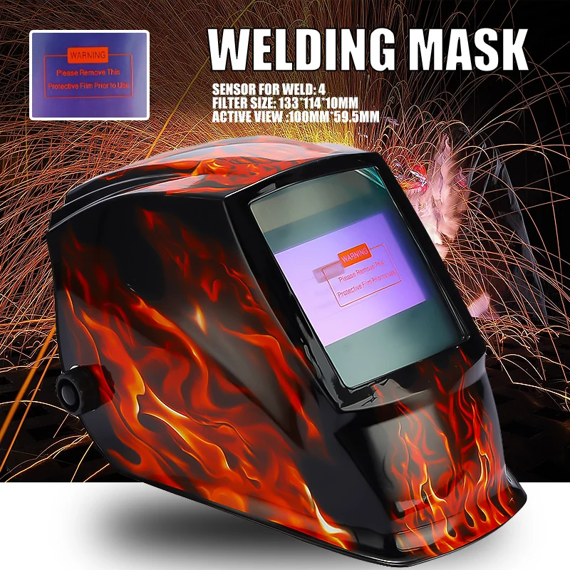 

Solar Auto Darkening/Shading Grinding/Polish Welding Helmet Rechangeable Battery 4 Arc Sensor Big View Welder Goggles/Mask/Cap