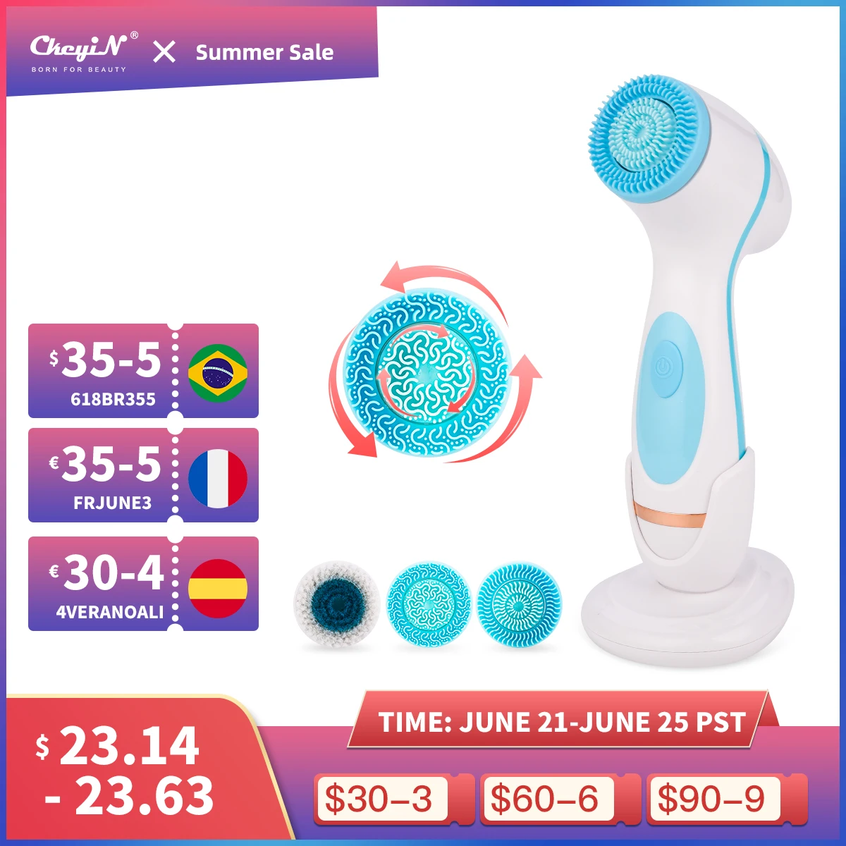 CkeyiN 3 в 1 электрическая щетка для очищения лица силиконовая вращающаяся Глубокая