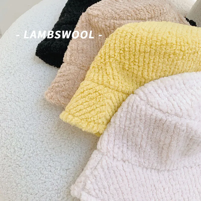 

2020 winter new Korean lamb velvet bucket hat ladies imitation fur winter women outdoor Panama Female fashion warm basin hat