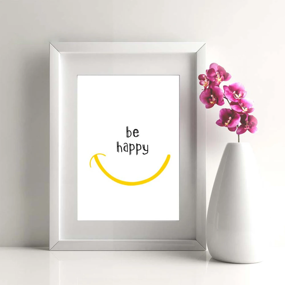 Картина на холсте INS Be Happy настенный постер с цитатами декор для гостиной домашний