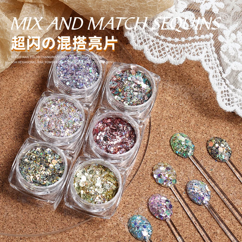 

Laser Nail Art Sequins Mixed Horse Eye Square Butterfly Glitters Slices Flakes Pattern 3D DIY Holographic Manicure Decorations