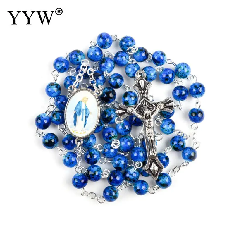 Ожерелье с синими стеклянными бусинами маленький размер 6 мм для мужчин и женщин |