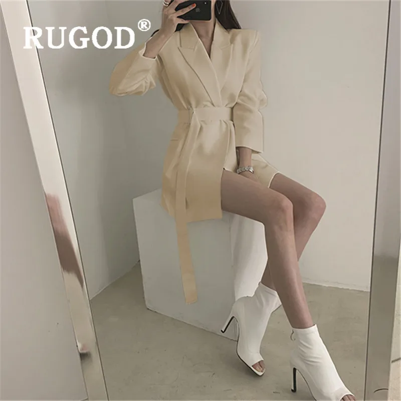 RUGOD/Новинка 2019 года осенние винтажные сплошные блейзеры для женщин Свободная