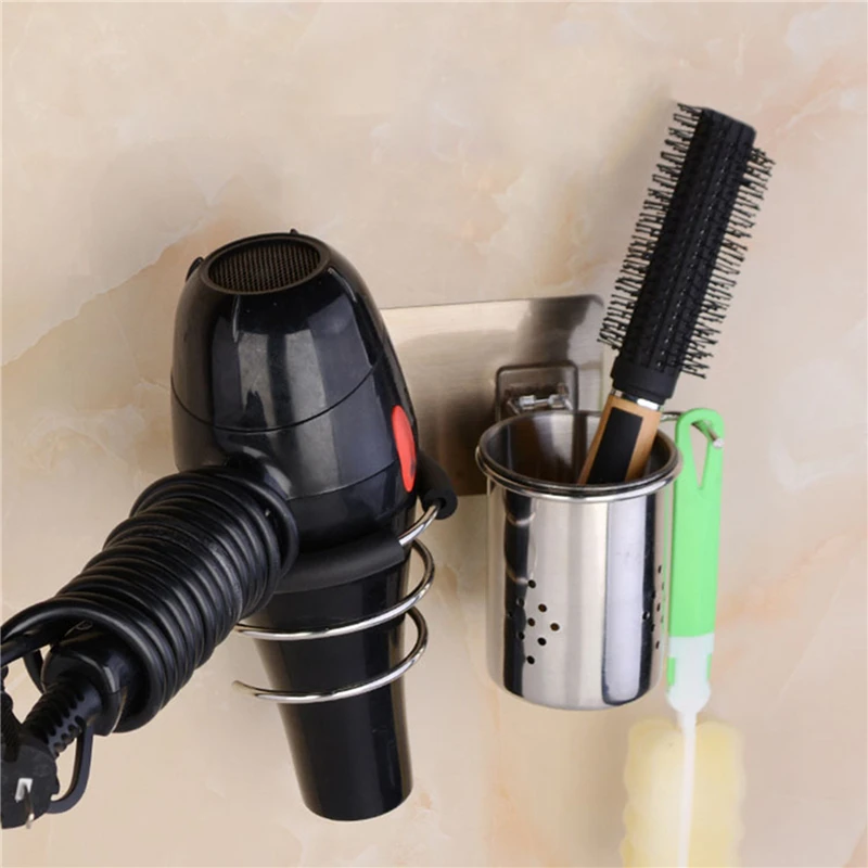 

Multi-Function Wall-Mounted Hairdryer Shelf Waterproof Self-Adhesive Comb Rack 360 Degree Scissors Storage Stand Cup