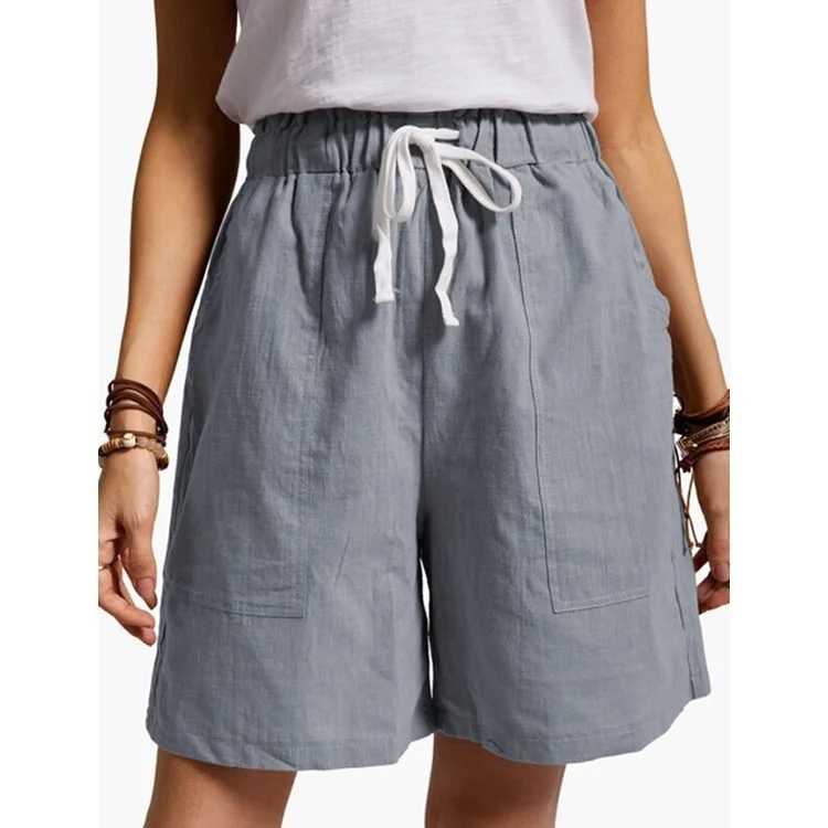 

Женские летние хлопковые шорты из пеньки с эластичным поясом и широкими штанинами, свободные женские повседневные шорты с карманами