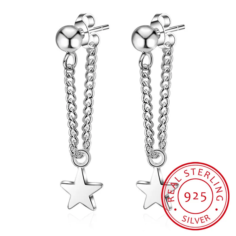 

New 925 silver needle Stud Earring Women Jewelry Classic Star Pendant with Ear Wire Chain Earrings for Women Party Gift