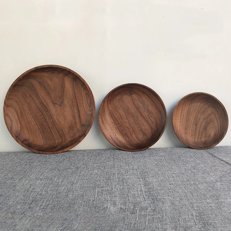 1pc Home Round Wooden Serving Platter,Wood Dinner Plate Easy Cleaning Dessert Serving Tray,Natural Tableware dining for Snack